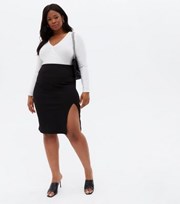New Look Curves Black Textured Midi Pencil Skirt